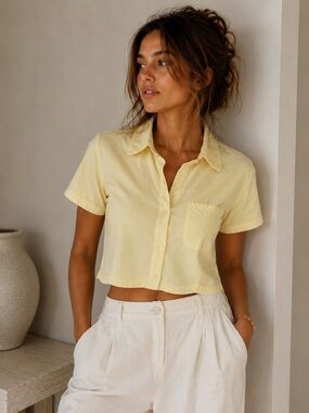 Samantha Pleet Yellow Scalloped Cotton Blouse – XS